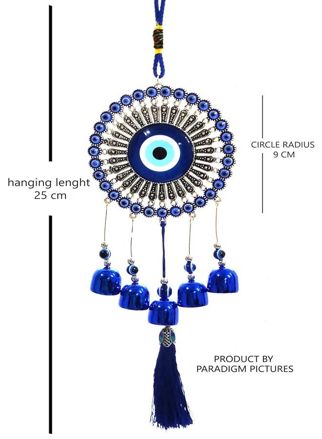 G F S Metal 5 Bells Wind Chimes Elevate Your Home With Positive Energy, Evil Eye Hanging For Home, Decorative Items (Blue) - Image 3